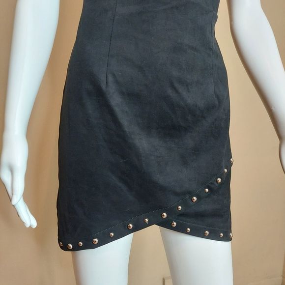 Forever 21 Black Faux Suede Bustier Style Bodycon Mini Dress w/Studs Small NWT - Picture 3 of 10